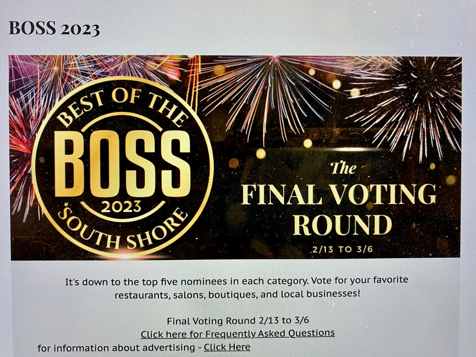 Nominated for Best of South Shore 2023 BOSS