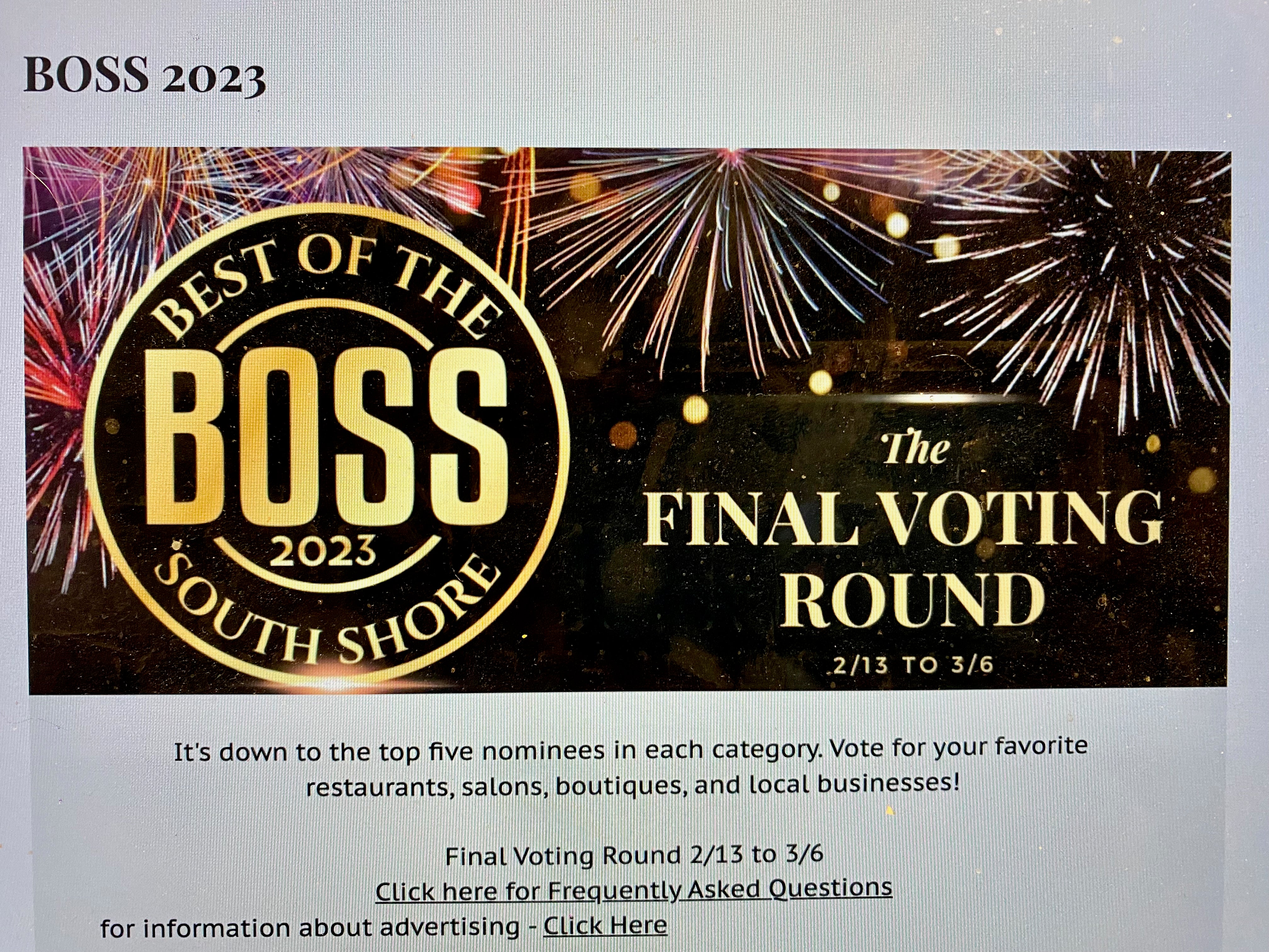 Nominated for Best of South Shore 2023 BOSS