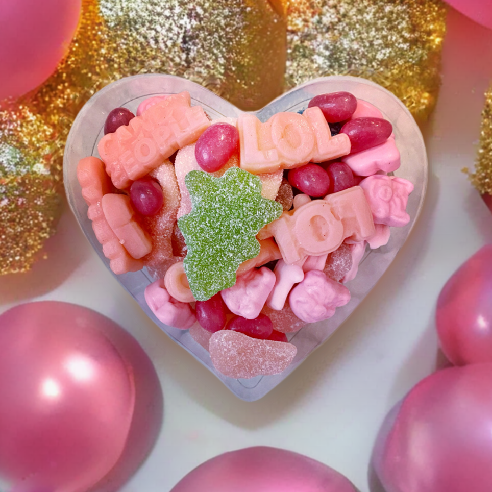 Crystal clear Heart box filled with mixed candy