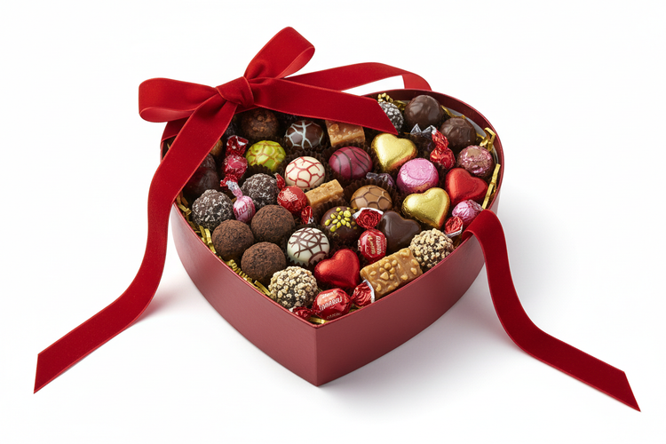 heart shaped candy and chocolate gift box