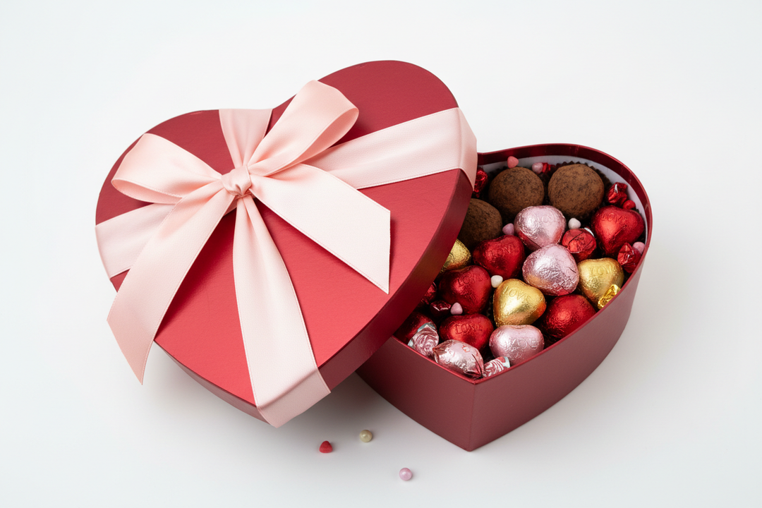 small heart shaped valentine candy and chocolate box 