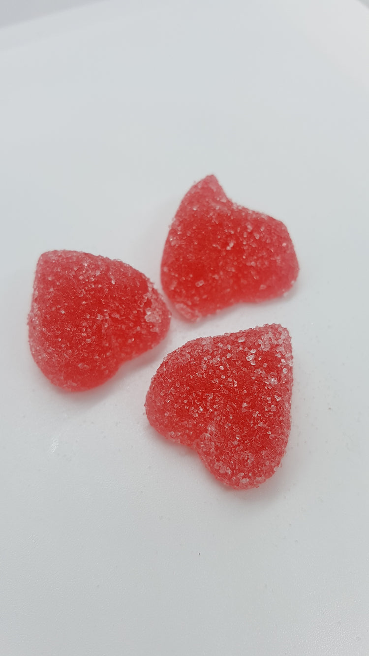 sugar coated raspberry hearts