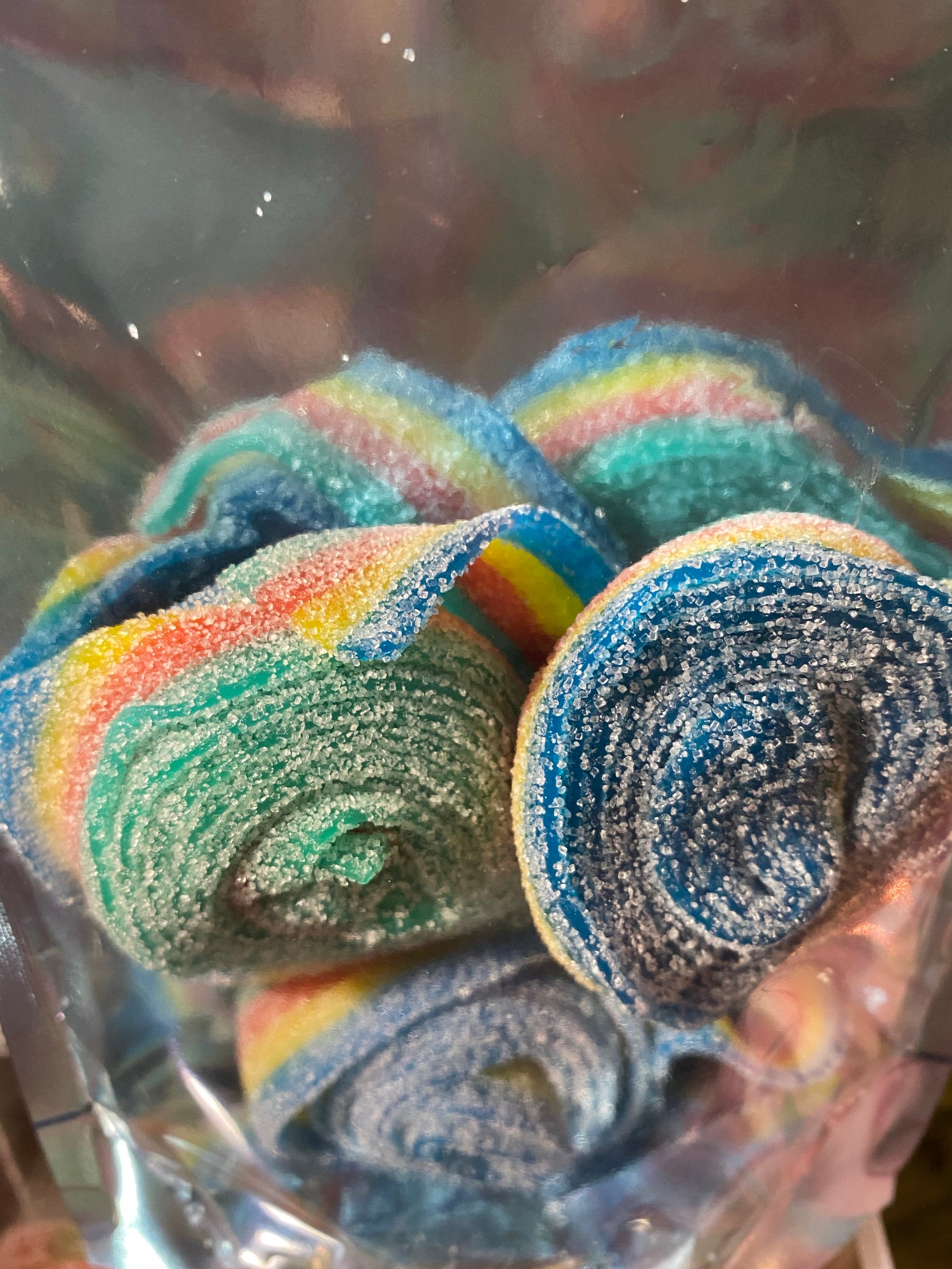 Rainbow Fizzy Sour rolls, gummy candy GELATIN FREE Nantasket Sweets