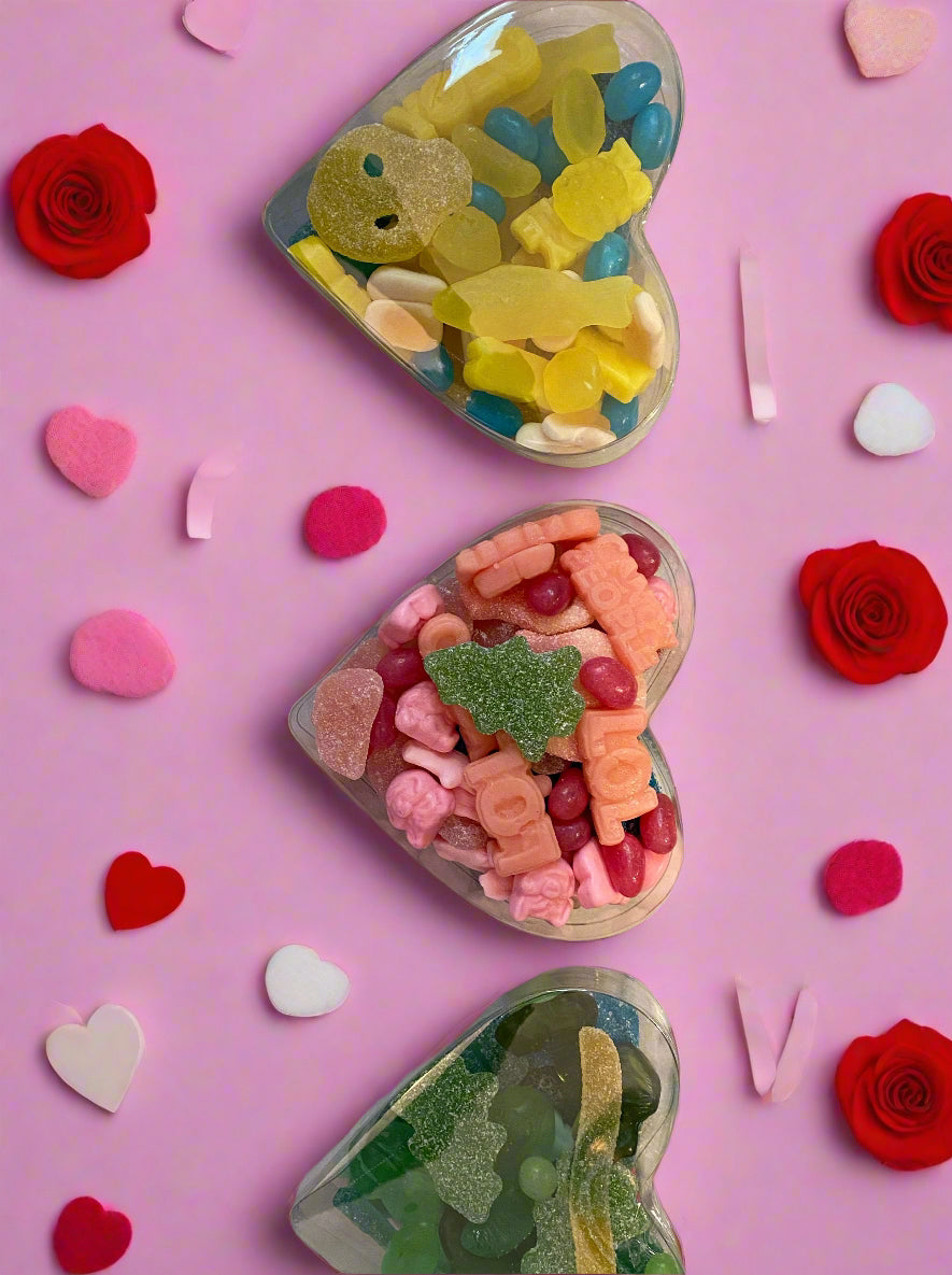 Crystal clear Heart box filled with mixed candy