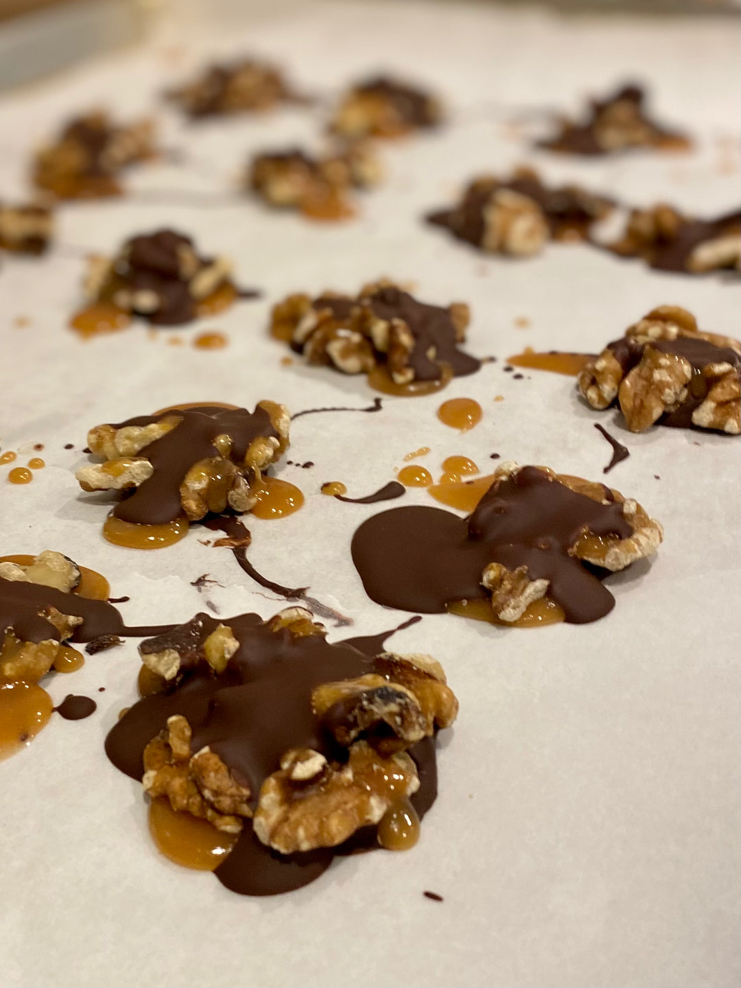 Dark Chocolate Pecan Turtles made by Nantasket Sweets in a gift box