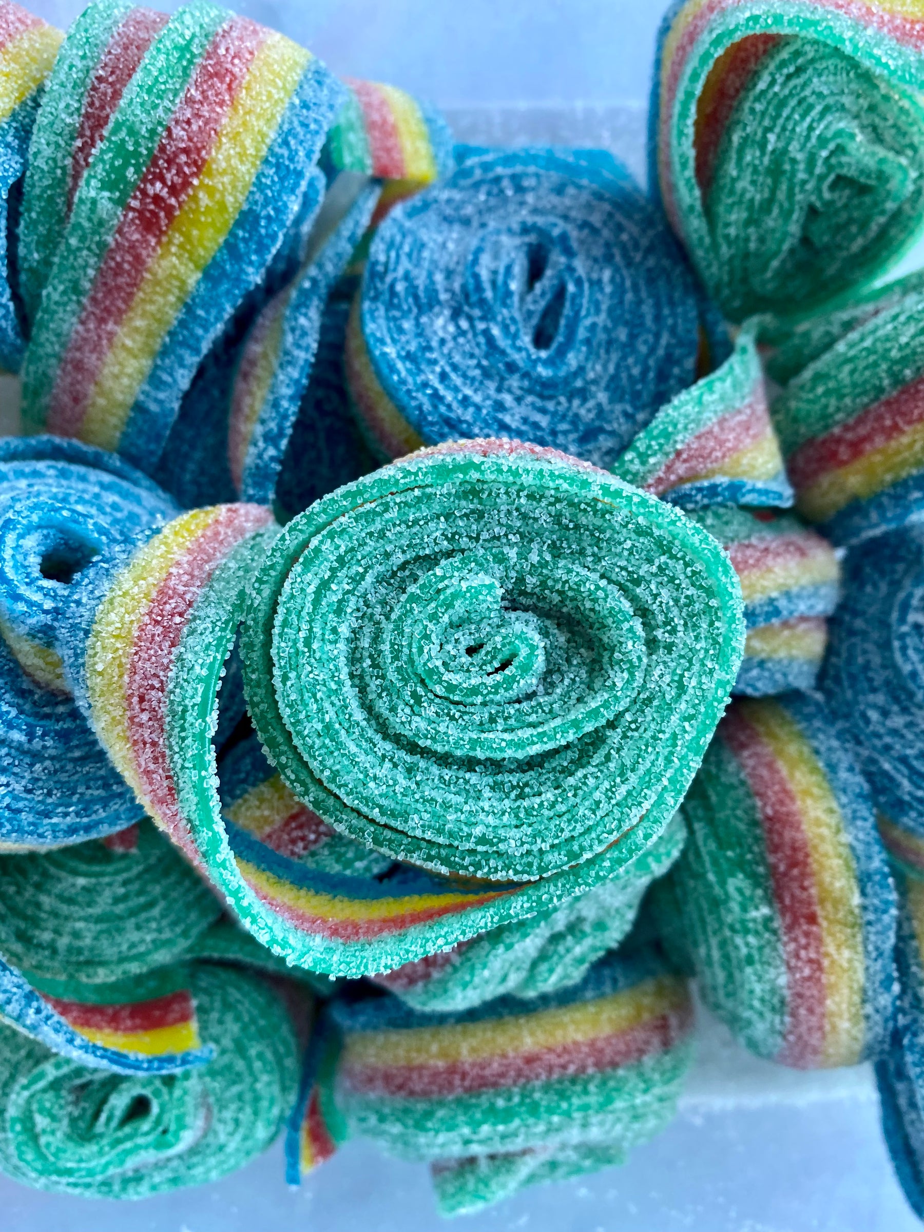 Rainbow Fizzy Sour rolls, gummy candy GELATIN FREE Nantasket Sweets