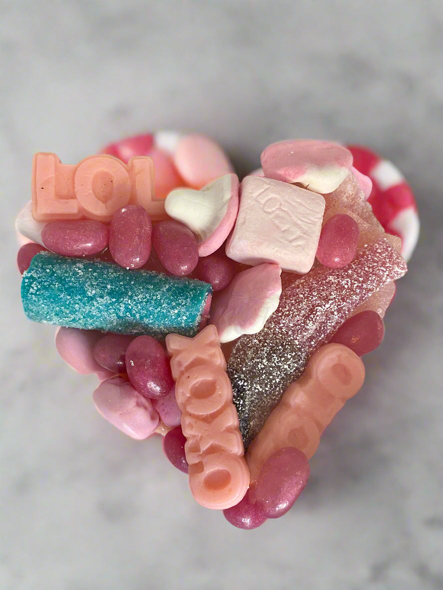 Crystal clear Heart box filled with mixed candy