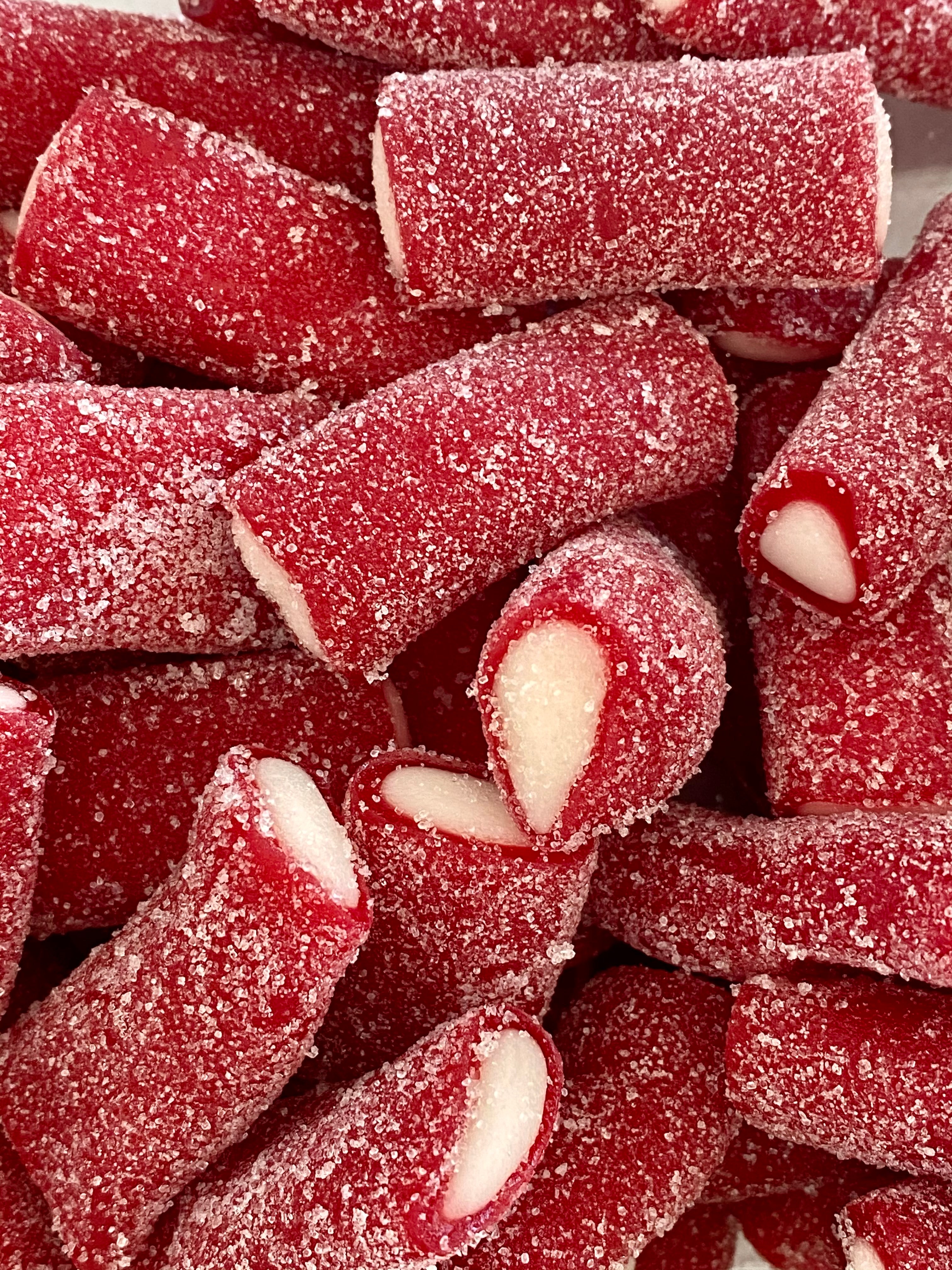 Strawberry tube filled with vanilla Rambo Logs – Nantasket Sweets